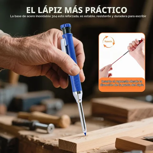 Vista 4 de Paquete de 4 lápices de carpintero con sacapuntas, juego de lápices mecánicos con 28 repuestos, lápices de construcción resistentes para carpintería
