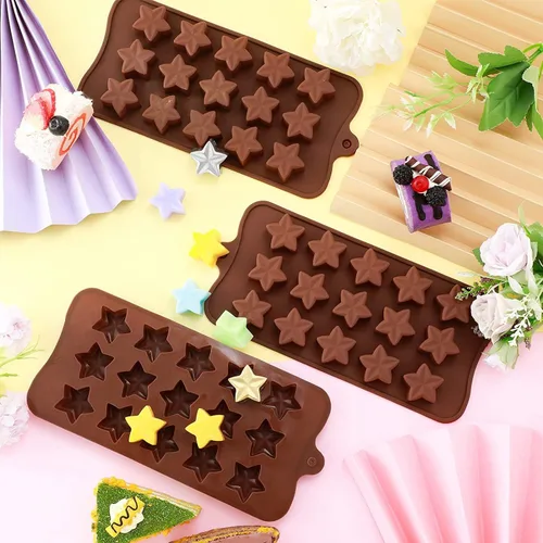 Vista 4 de Moldes de silicona para chocolate con forma de estrella, 2 unidades de 15 cavidades para cubitos de hielo, molde de silicona antiadherente