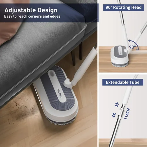 Vista 5 de Trapeador eléctrico inalámbrico, limpiador eléctrico de piso con rociador de agua y faro LED, tiempo de trabajo de 50 minutos, tanque de agua de 9.8