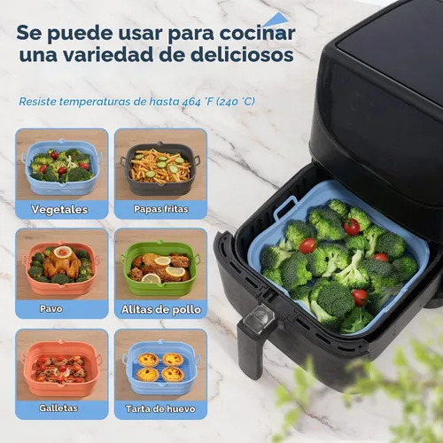Vista 7 de [Paquete de 2] Forros cuadrados de silicona para freidora de aire – Cesta reutilizable para freidora de aire – Olla fácil de limpiar para freidora 2