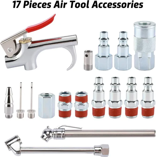 Vista 5 de Kit de accesorios para herramientas neumáticas de 18 piezas con manguera de PVC de 3/8 pulgadas x 25 pies, accesorios de conexión rápida NPT de 1/4