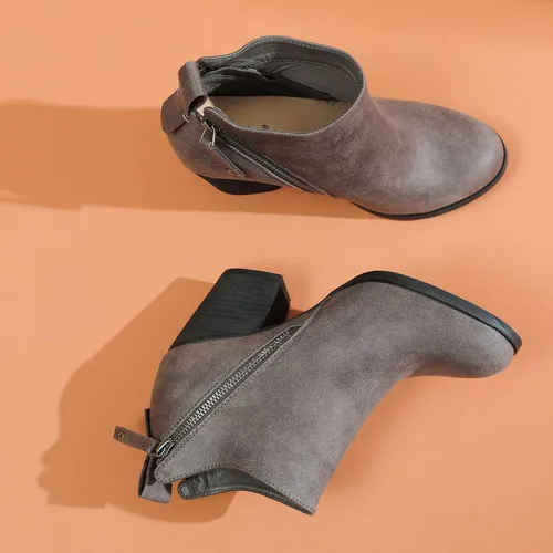 Vista 6 de Luoika Botines anchos para mujer, tacón medio extra ancho con cremallera lateral.