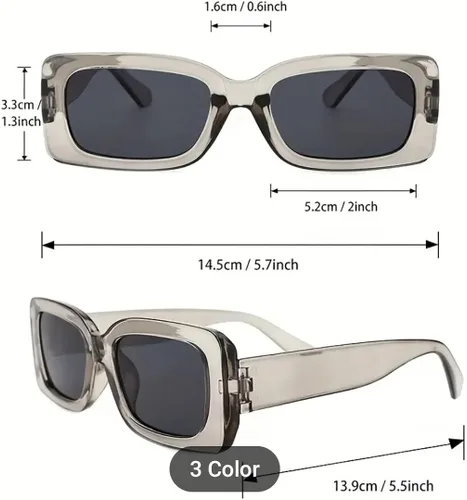 Vista 4 de 3 pares de lentes de sol rectangulares Y2K para mujeres y hombres, antirreflejos para viajes, playa, fiesta y club, UV400, Negro, Blanco, Rojizo