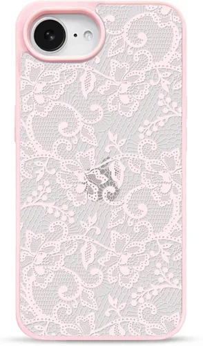 Vista 24 de NITITOP Para iPhone 14 Plus/15 Plus Funda Transparente Encaje Flor - Negro