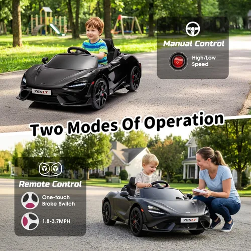 Vista 5 de Automóvil de paseo para niños con licencia McLaren 765LT para niños de 3 a 6 años, vehículo eléctrico con batería de 12 V, con control remoto