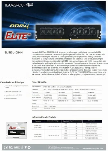 Vista 5 de TEAMGROUP Elite módulo de memoria RAM para computadora de escritorio Canal único