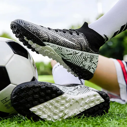 Vista 3 de Zapatos de fútbol para hombre, con cordones, antideslizantes, para interiores, fútbol sala, TF, tacos de césped