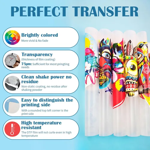 Vista 4 de A ANGG Kit de película y polvo de transferencia DTF para impresora DTF y sublimación, 30 hojas A4 película DTF brillante de un lado, polvo DTF