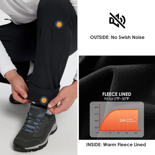 Vista 3 de BALEAF Pantalones cargo de senderismo con forro polar para hombre impermeables softshell y bolsillos con cremallera