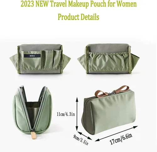 Vista 4 de Bolsa de maquillaje de viaje para mujer, mini bolsa de maquillaje de viaje impermeable, bolsa de embrague, bolsa multifuncional de gran capacidad