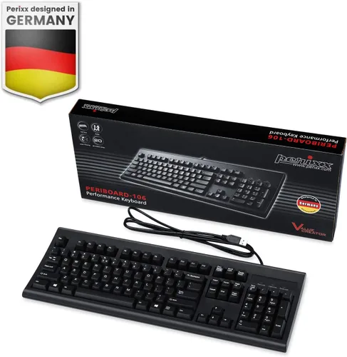 Vista 6 de Perixx PERIBOARD-106B ES Teclado USB Inglés - Alto Rendimiento - Teclas más Altas - Tamaño Completo con Teclado Numérico - Negro - QWERTY Español