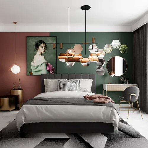 Vista 5 de Calcomanías de pared para bricolaje, juego de 12 calcomanías de espejo acrílico, calcomanías de pared de espejo hexagonal para decoración de sala