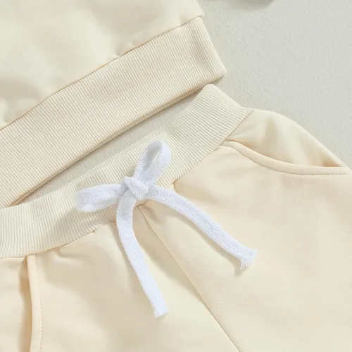 Vista 5 de Conjunto de 2 piezas de ropa de otoño unisex para bebé, color liso, sudadera de manga larga, pantalones con cordón