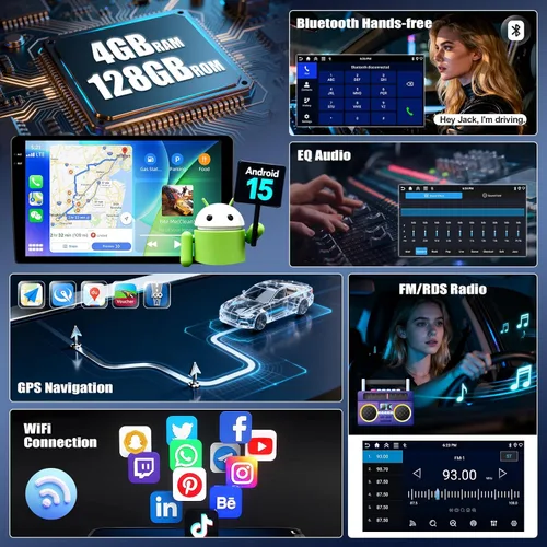 Vista 3 de Android 15 4G+128G Estéreo de coche para Nissan Sentra 2013-2017 con Carplay inalámbrico Android Auto, 10 pulgadas 1280 * 720P IPS pantalla táctil