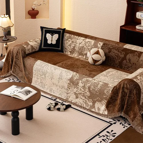 Vista 24 de HANDONTIME Funda para sofá para perros lavable con estampado floral de pájaros para sofás y sillones, funda de sofá negra con flores de jacquard