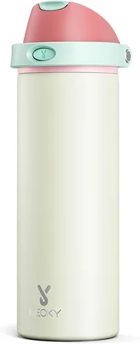 Vista 29 de Botella de agua de 24 onzas para el día de San Valentín: Botella de agua de acero inoxidable Meoky con popote y tapa de boquilla, a prueba de fugas