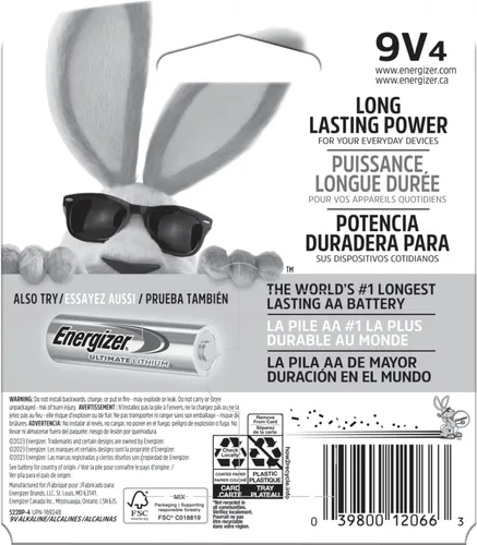 Vista 9 de Energizer - Pilas alcalinas MAX 9V, 9 voltios (paquete de 4), el empaque puede variar
