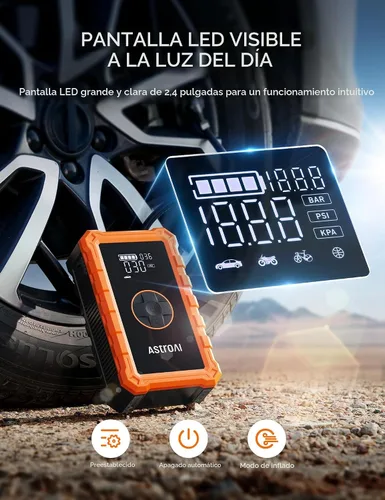 Vista 5 de AstroAI - Arrancador portátil S8 con compresor de aire, pico de 1500 A (gasolina hasta 6.0 L y diésel 3.0 L), inflador de 150 PSI con apagado