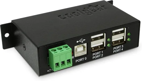 Vista 9 de Coolgear Concentrador USB industrial de 4 puertos, adaptador de corriente incluido, 480 mbps, entrada de 7-24 VCC, LED de estado de puerto, carcasa