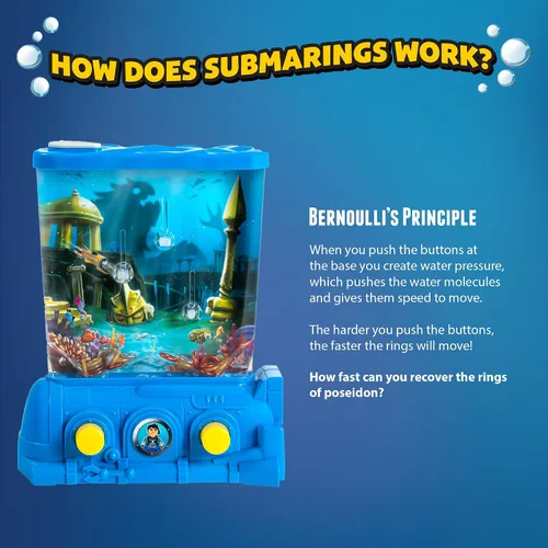 Vista 6 de CLAWSOME! Submarings - Juego de agua portátil Mini anillo oceánico retro para lanzar juguetes STEM para adultos, niñas y niños de 6 a 12 años