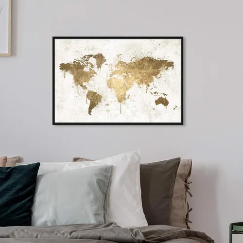 Vista 5 de Mapamundi White Gold Mapamundi - Lienzo decorativo para pared, diseño de mapas y banderas