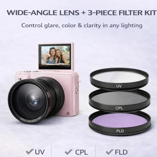 Vista 6 de Acuvar Kit de cámara digital 4K 64MP para fotografía, vlogging para YouTube con pantalla abatible, WiFi, lente gran angular, filtros, 2 tarjetas