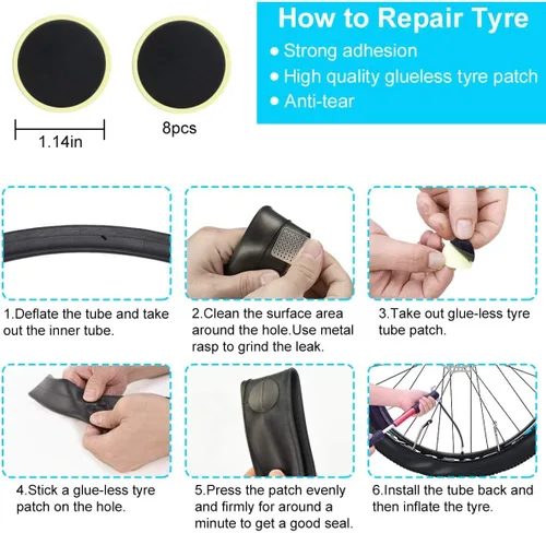 Vista 11 de El kit de reparación de bicicleta Chumxiny contiene herramienta 16 en 1, mini bomba de bicicleta de 120 psi, parche de neumáticos, utilizado