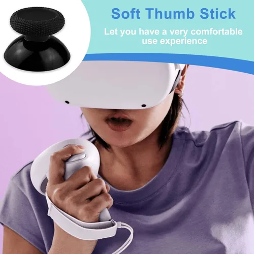 Vista 6 de DTESL 2Pcs Black Thumbstick Replacement for Meta Oculus Quest 2,4Pcs Thumbstick Silicone Cap Cover with Prying Tool (Black)