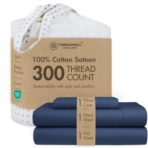 Vista 30 de Threadmill Juego de sábanas de algodón Twin Sábanas 100% algodón para cama tamaño Twin Juego de sábanas de satén jacquard damasco con bolsillo