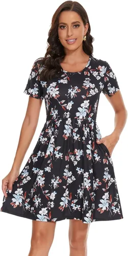 Vista 5 de elescat Vestidos de verano para mujer, estilo casual, con vuelo, ajuste holgado, con bolsillos