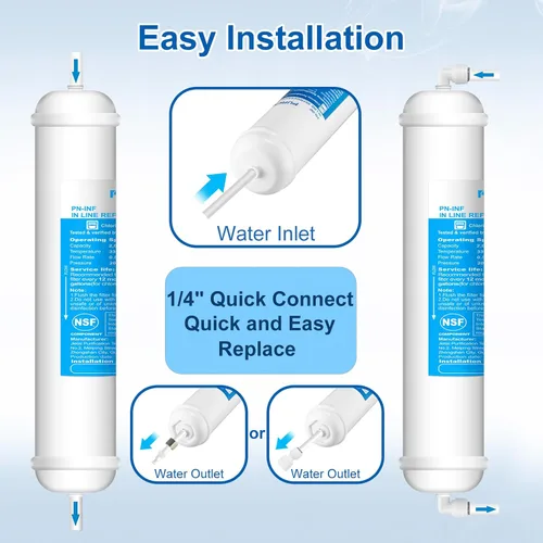 Vista 6 de Kit de filtro de agua en línea para refrigerador y máquina de hielo, reemplazo de filtro de carbono de conexión rápida de 1/4 pulgadas para sistema