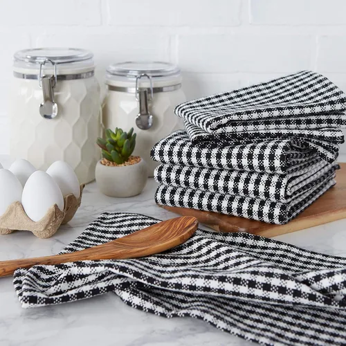 Vista 5 de DII French Check Kitchen Collection - Juego de 6 paños decorativos de algodón de gran tamaño, color negro, 6 piezas