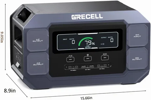 Vista 9 de GRECELL Estación de Energía Portátil 2200W Generador Solar 1126Wh Paquete de Batería LiFePO4 con Carga AC de 1200W y Carga Solar de 800W, Carga