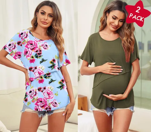 Vista 3 de Ekouaer Camisetas de lactancia de manga corta para mujer, de doble capa, tallas S-XXL