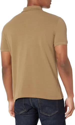 Vista 2 de Lacoste Polo de manga corta para hombre, ajuste regular, mini piqué con cinta de hombro