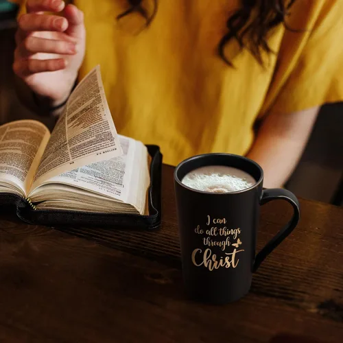 Vista 3 de YHRJWN Regalos cristianos para mujeres y hombres, taza con texto en inglés "I Can Do All Things Through Christ", regalos religiosos, taza
