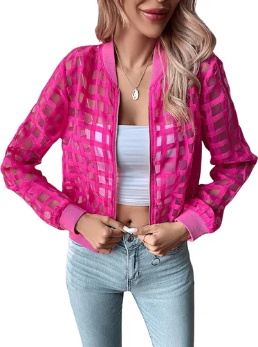 Vista 3 de Floerns Chaqueta bomber de manga larga con cuello de béisbol con cremallera para mujer