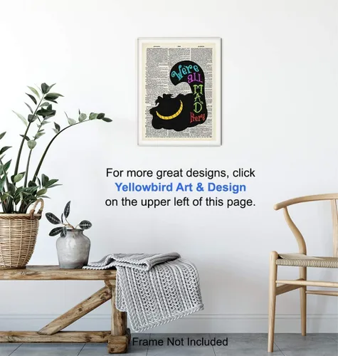 Vista 5 de Decoración de pared de gato Cheshire – Arte de pared de gato – Regalo único para los fanáticos de Alicia Wonderland – Póster de fotos de diccionario