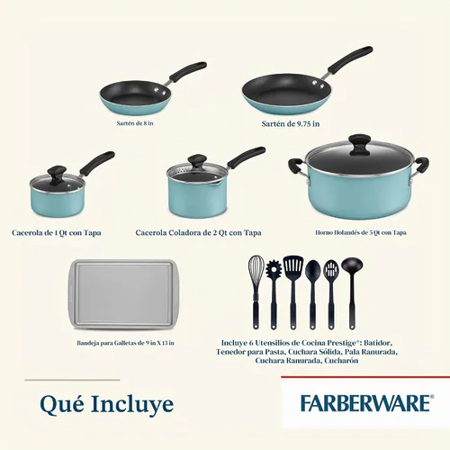 Vista 4 de Farberware Cookstart DiamondMax - Juego de utensilios de cocina, ollas y sartenes antiadherentes, aptos para lavavajillas, incluye bandeja