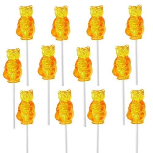 Vista 3 de Lollipop - Paletas de osos duros con sabor a miel, envueltas individualmente, decoración de lechones para duchas, paquete de 12
