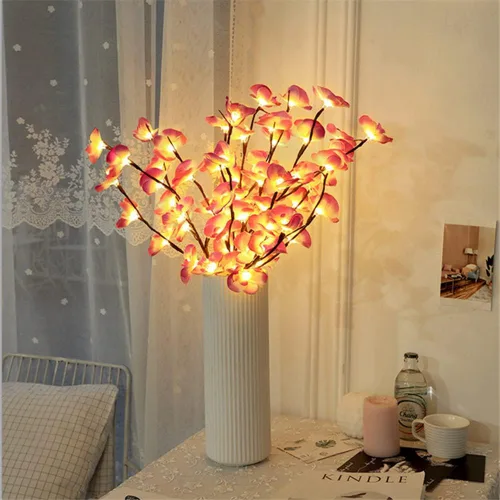 Vista 6 de Fantasee Luces de ramita de orquídea, 20 luces LED artificiales de rama de Phalaenopsis alimentadas por pilas, luces de decoración de ramas