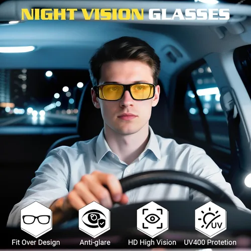 Vista 2 de Anti Glare Polarized Night Driving Glasses，Fit Over Prescription Eyeglasses for Men Women