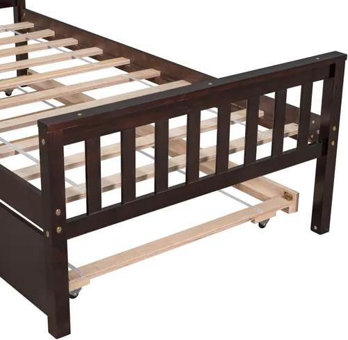 Vista 6 de Marco de cama de madera con cabecera y estribo, cama nido, no necesita somier (expreso) para adolescentes, niños, niñas, adultos