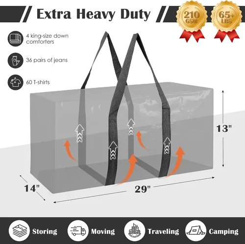 Vista 2 de Paquete de 6 bolsas de mudanza con cremallera lateral completamente abierta, extra grandes de 93 L, resistentes al agua, plegables para Negro