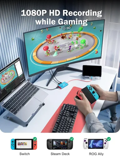 Vista 7 de Lemorele Base de captura de video USB C con salida HDMI, 1080P a 60Hz, carga PD de 100 W, Plug and Play para Nintendo Switch/Steam