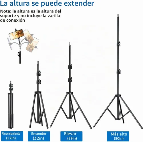 Vista 2 de Trípode para teléfono celular de 27 pulgadas a 80 pulgadas, soporte de video ajustable para iPhone y cámara, grabación de video