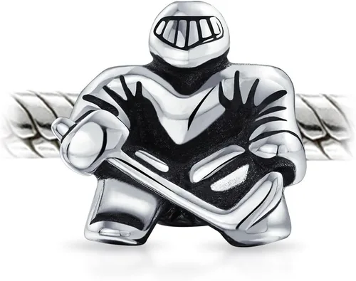 Vista 3 de Ice Goalie Sports Team Hockey Player Charm Bead para mujeres adolescentes oxidado plata esterlina .925 compatible con pulsera europea, Metal, No es