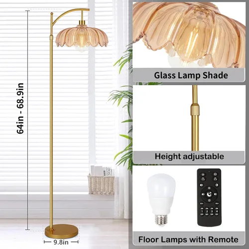 Vista 3 de AHDWDW Lámpara de Pie de Arco Dorado para Sala de Estar, Dormitorio, Lámparas de Pie Modernas Ajustables Únicas con Control Remoto, Lámpara de Pie