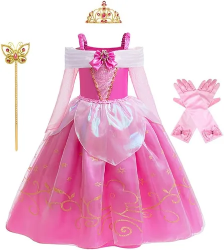 Vista 18 de REXREII Disfraz de princesa durmiente para niñas, disfraz de Halloween, cosplay, Navidad, fiesta de cumpleaños (accesorios)