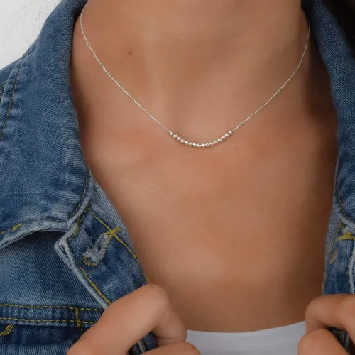 Vista 6 de Annika Bella Collar de Plata de Ley 925 con Cuentas en Barra para Mujer, Collar Corto y Delicado con Cuentas de Plata, Joyería Resistente al